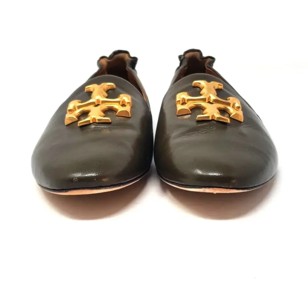 Tory Burch Eleanor Loafers Flat Goat Leather Moss Olive Green Gold 84922 Size 8